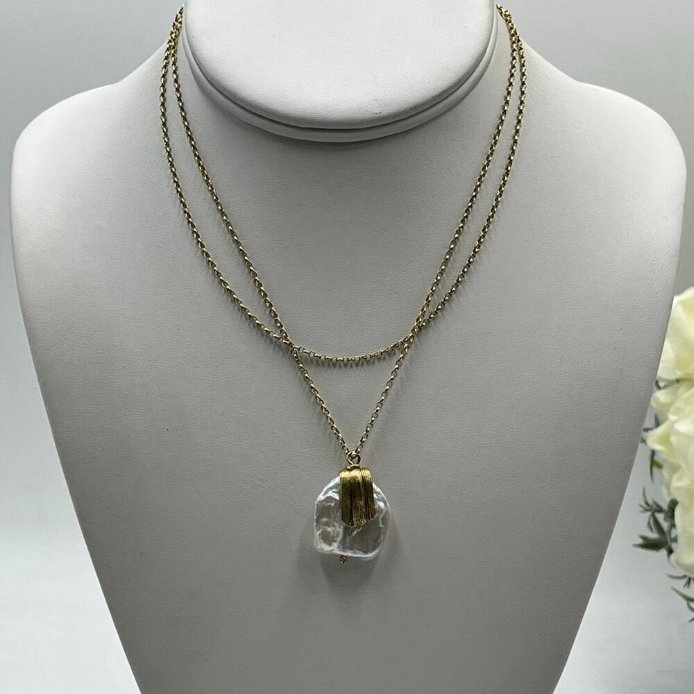 White Baroque Pearl 
Gold Vermeil‎ 925 Silver Chain Artisan Statement Necklace